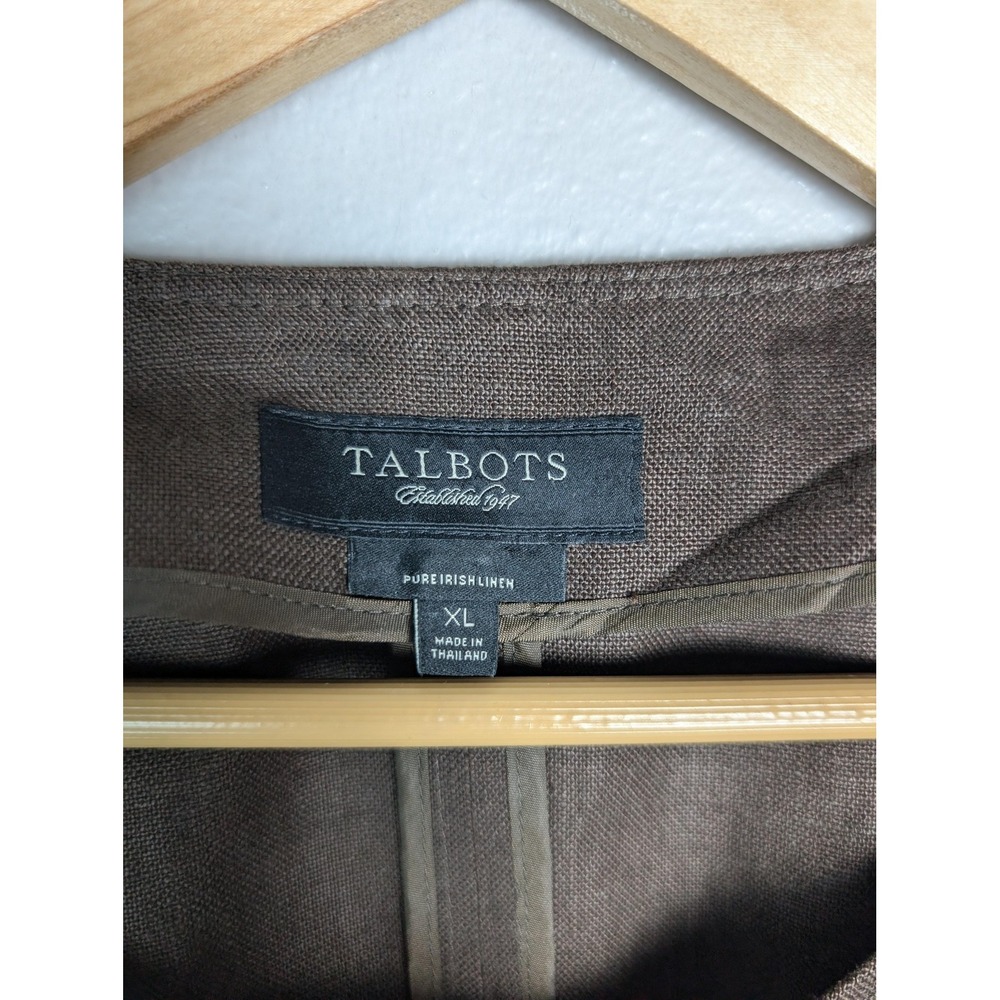 Talbots Coat Womens XL Brown Linen Overcoat Collarless Pockets Unlined - Picture 2 of 9